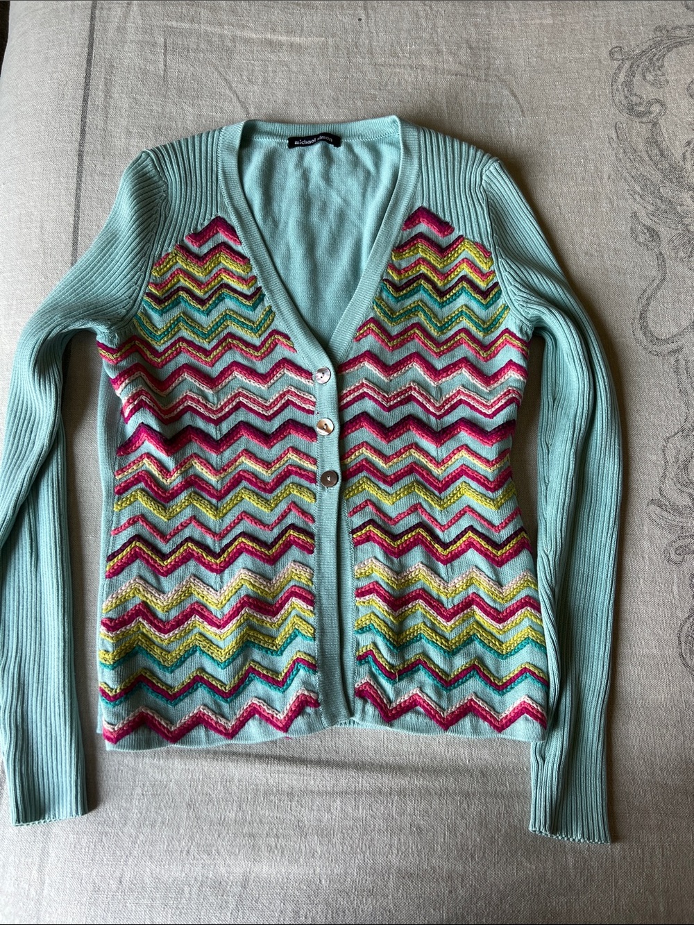 Michael Simon Silk Cotton Blend Cardigan with embroidery